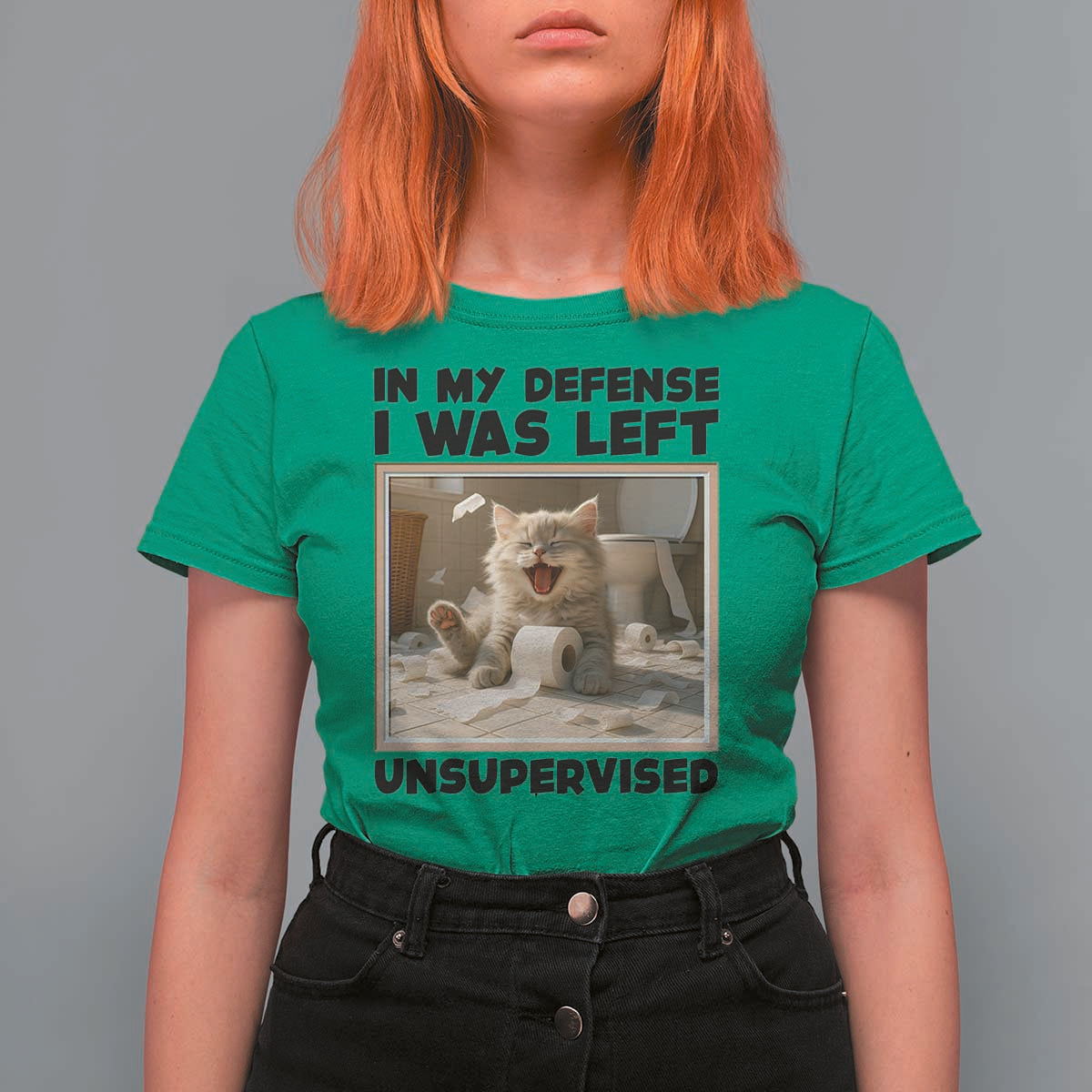 Funny Cat Humor T Shirt For Women In My Defense I Was Left Unsupervised - Wonder Print Shop