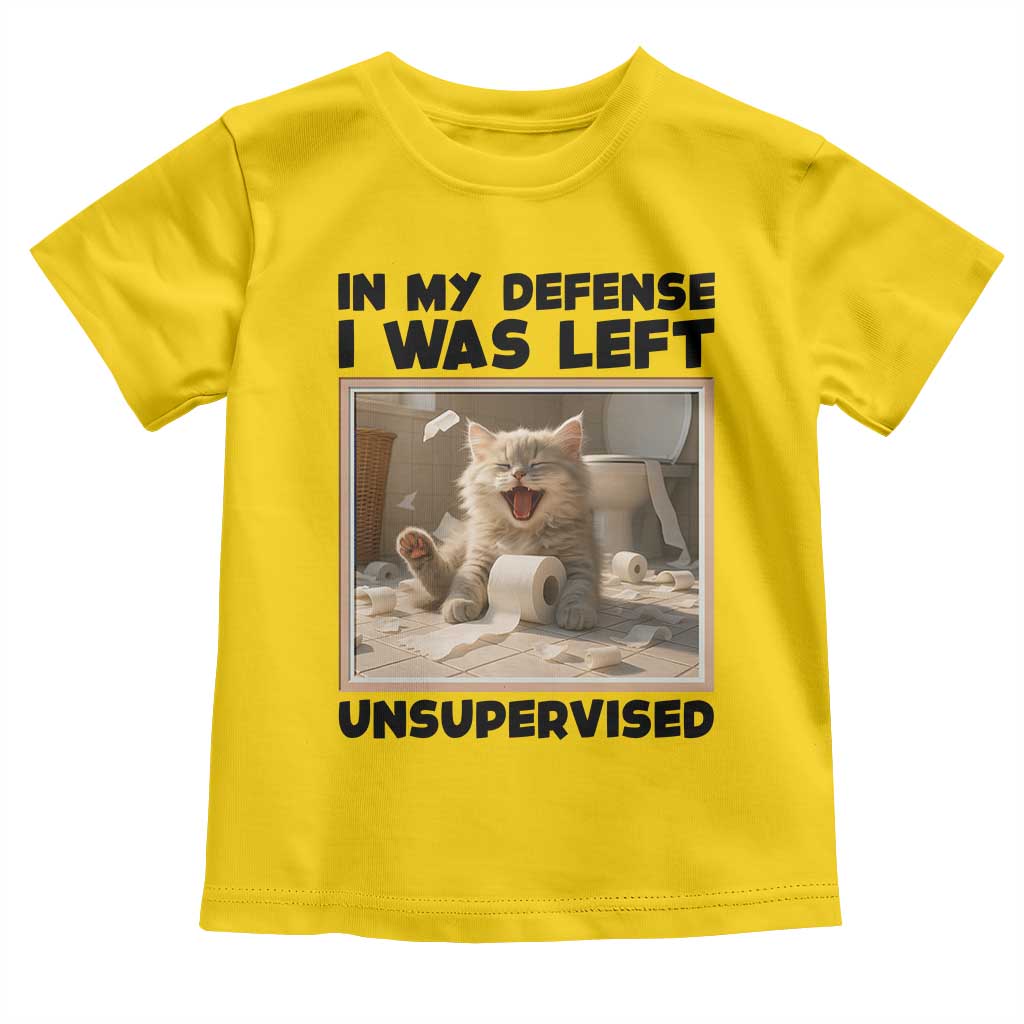 Funny Cat Humor Toddler T Shirt In My Defense I Was Left Unsupervised - Wonder Print Shop