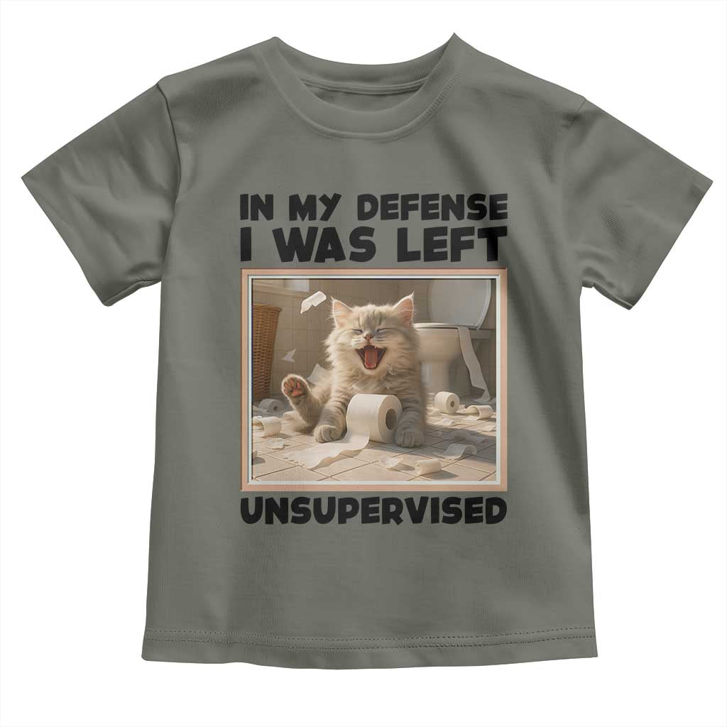 Funny Cat Humor Toddler T Shirt In My Defense I Was Left Unsupervised - Wonder Print Shop