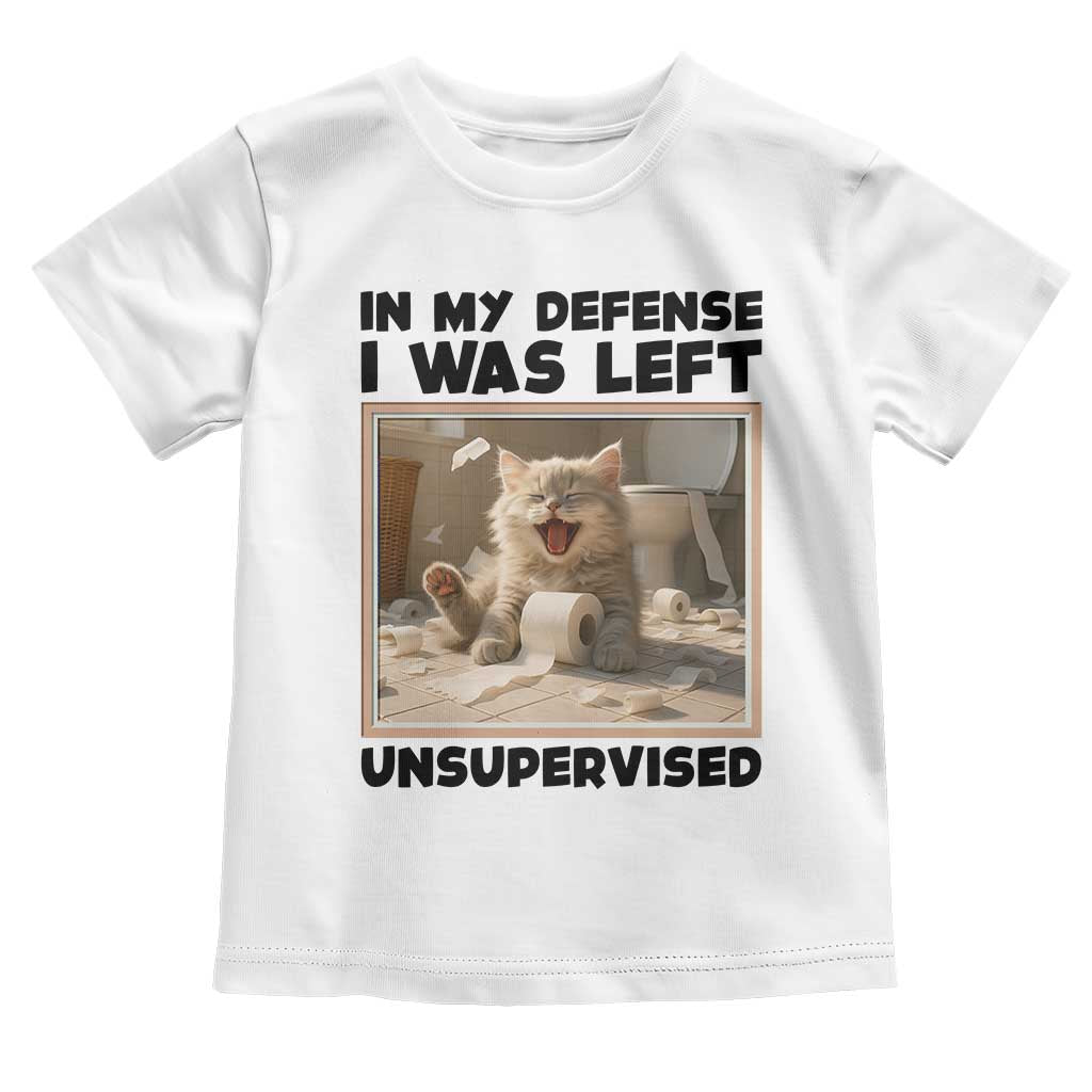 Funny Cat Humor Toddler T Shirt In My Defense I Was Left Unsupervised - Wonder Print Shop