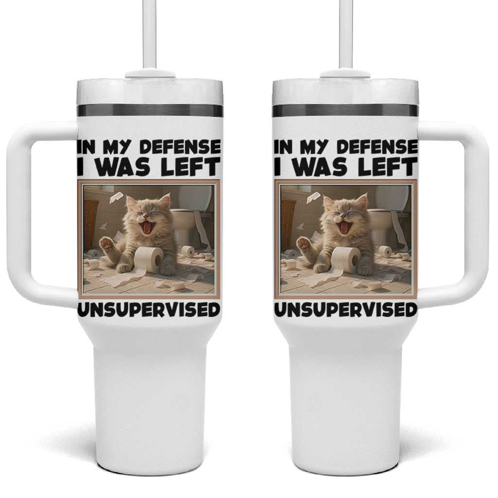 Funny Cat Humor Tumbler With Handle In My Defense I Was Left Unsupervised