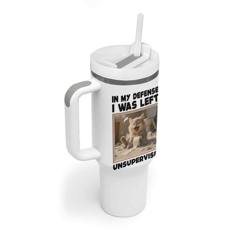 Funny Cat Humor Tumbler With Handle In My Defense I Was Left Unsupervised