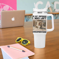 Funny Cat Humor Tumbler With Handle In My Defense I Was Left Unsupervised