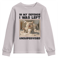 Funny Cat Humor Youth Sweatshirt In My Defense I Was Left Unsupervised - Wonder Print Shop