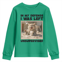 Funny Cat Humor Youth Sweatshirt In My Defense I Was Left Unsupervised - Wonder Print Shop