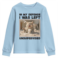 Funny Cat Humor Youth Sweatshirt In My Defense I Was Left Unsupervised - Wonder Print Shop