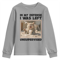 Funny Cat Humor Youth Sweatshirt In My Defense I Was Left Unsupervised - Wonder Print Shop