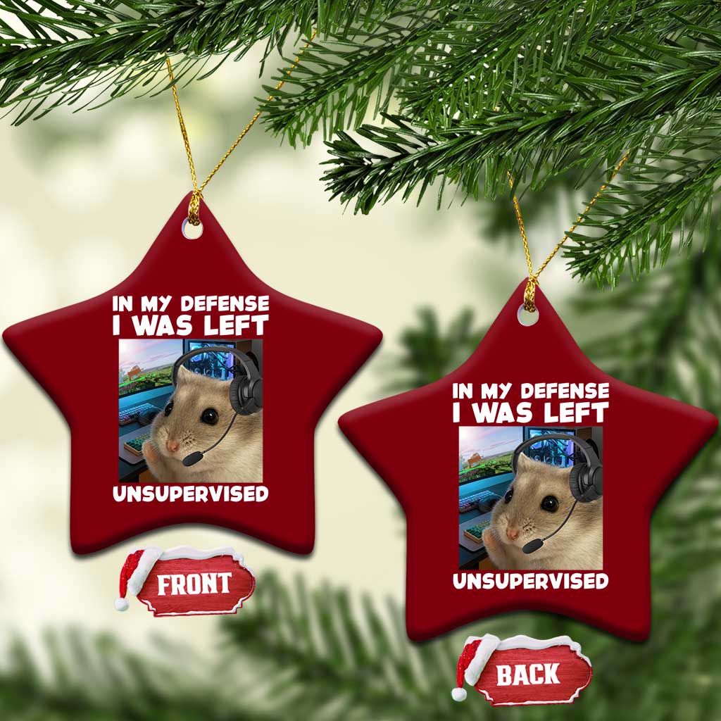 Funny Hamster Gamer Ceramic Ornament In My Defense I Was Left Unsupervised - Wonder Print Shop