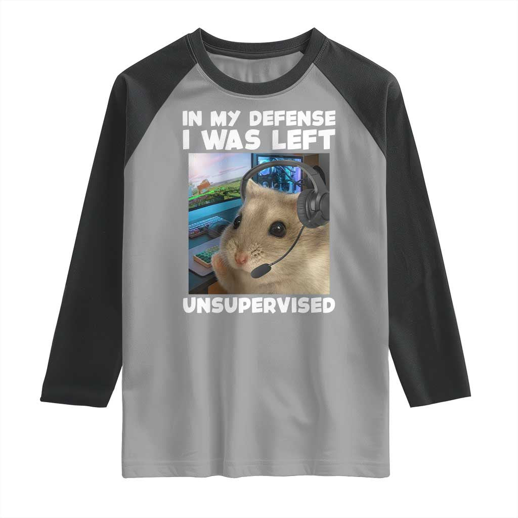 Funny Hamster Gamer Raglan Shirt In My Defense I Was Left Unsupervised - Wonder Print Shop