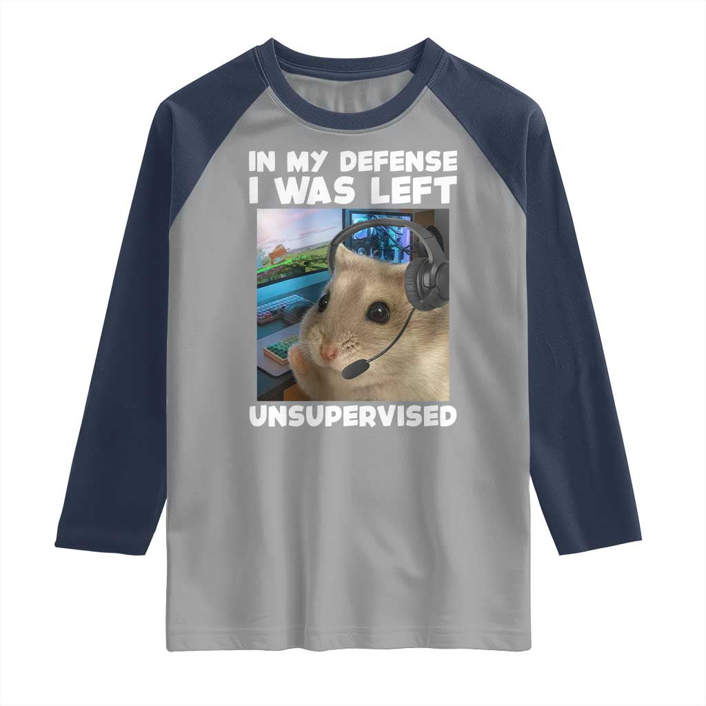 Funny Hamster Gamer Raglan Shirt In My Defense I Was Left Unsupervised - Wonder Print Shop