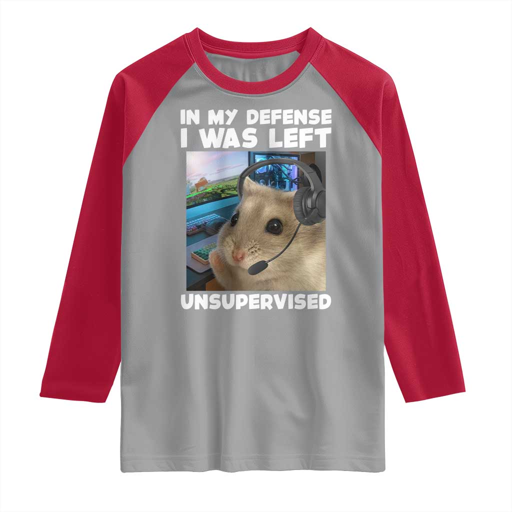 Funny Hamster Gamer Raglan Shirt In My Defense I Was Left Unsupervised - Wonder Print Shop