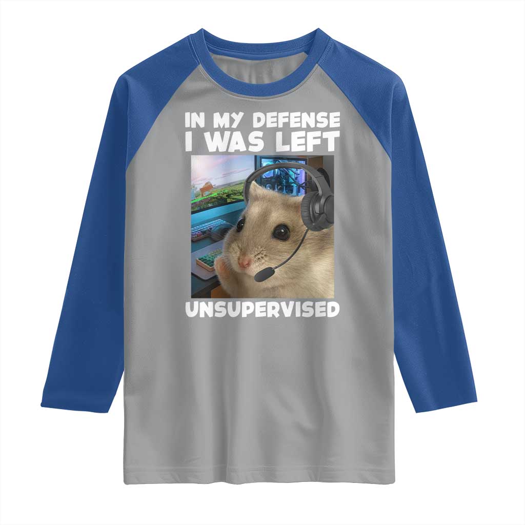 Funny Hamster Gamer Raglan Shirt In My Defense I Was Left Unsupervised - Wonder Print Shop