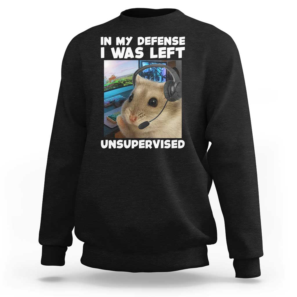 Funny Hamster Gamer Sweatshirt In My Defense I Was Left Unsupervised - Wonder Print Shop