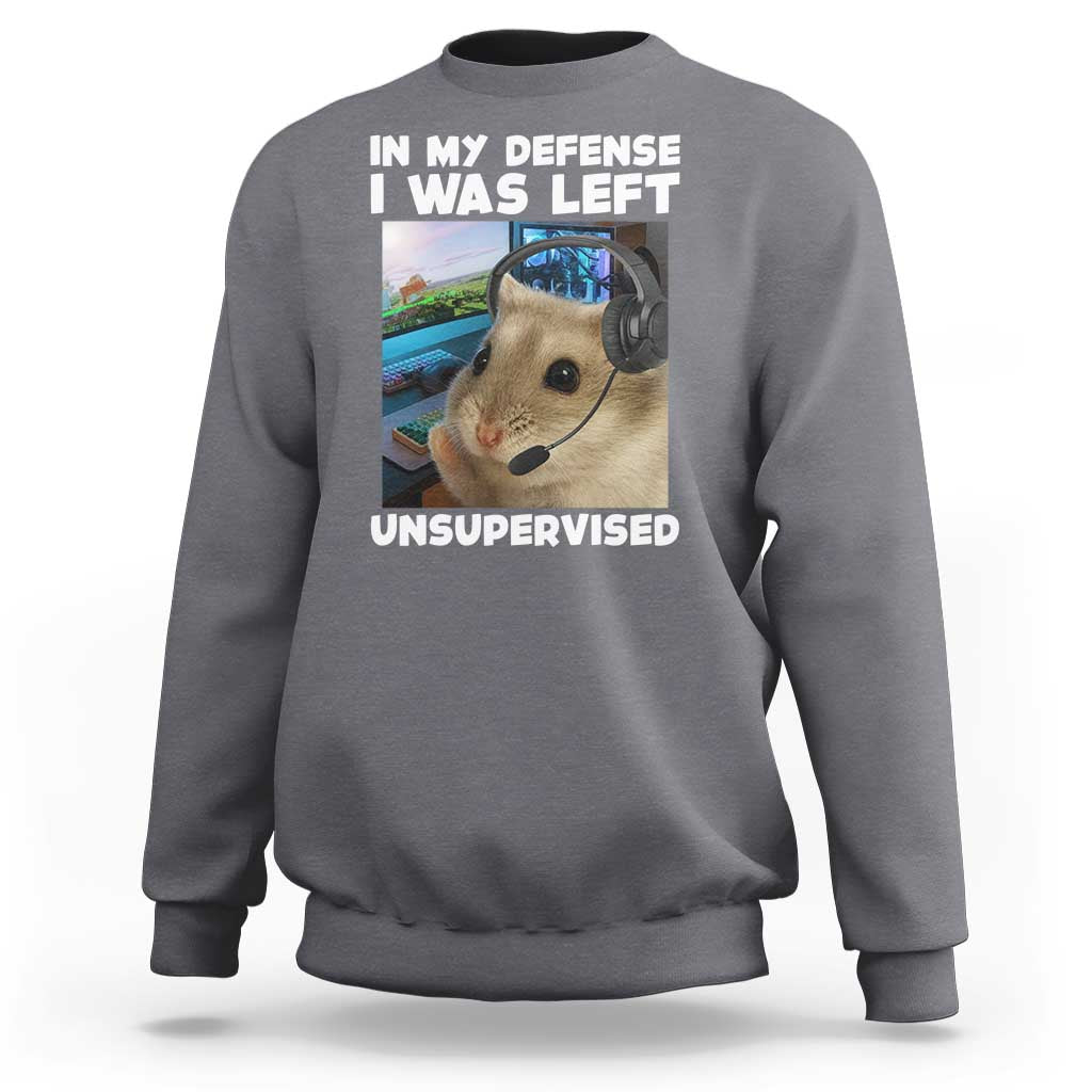 Funny Hamster Gamer Sweatshirt In My Defense I Was Left Unsupervised - Wonder Print Shop