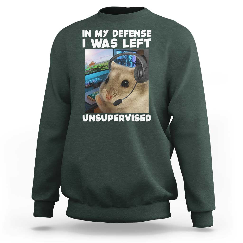 Funny Hamster Gamer Sweatshirt In My Defense I Was Left Unsupervised - Wonder Print Shop