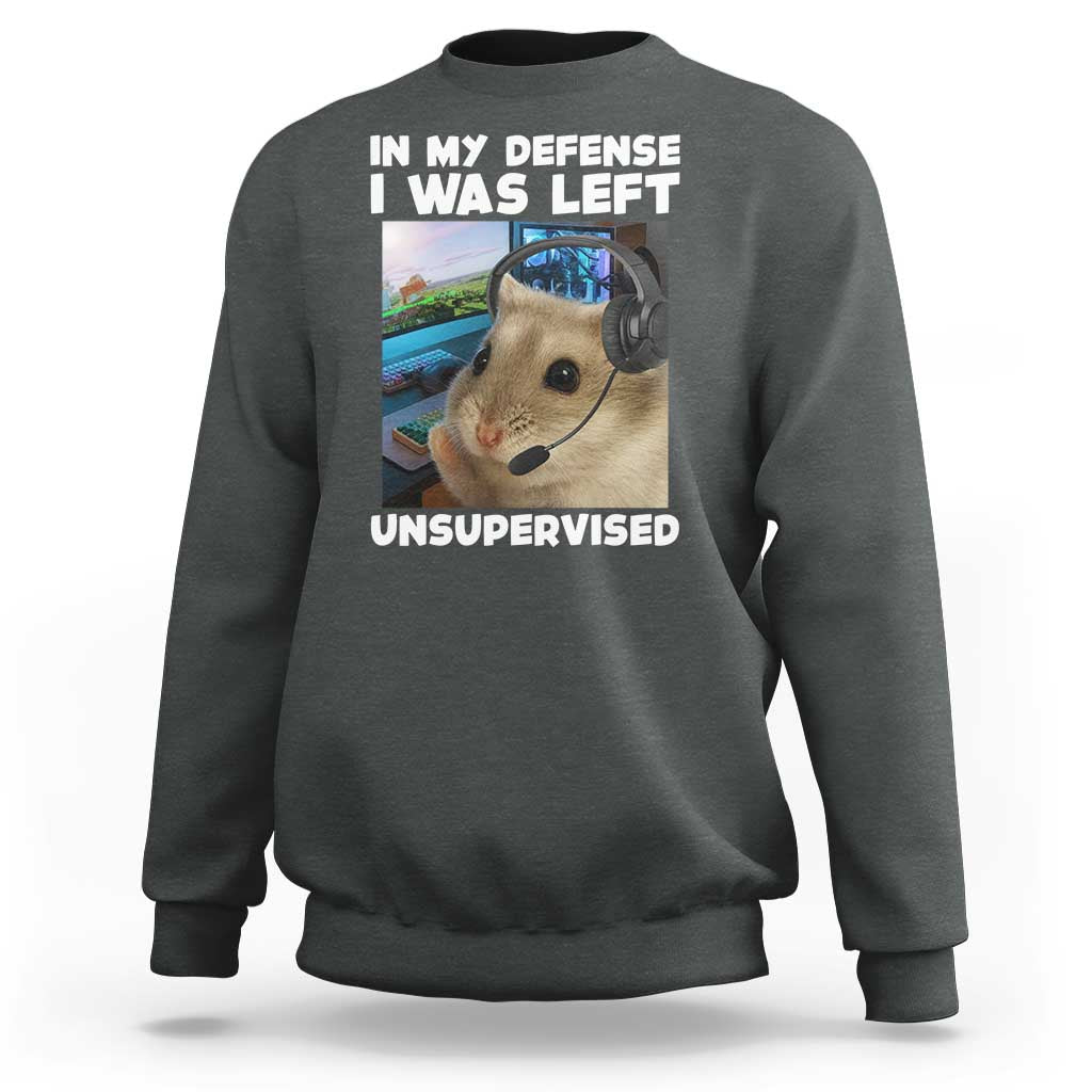Funny Hamster Gamer Sweatshirt In My Defense I Was Left Unsupervised - Wonder Print Shop