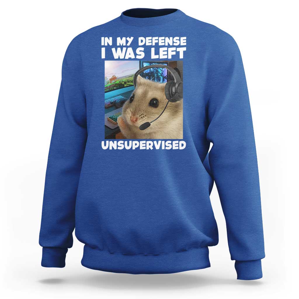 Funny Hamster Gamer Sweatshirt In My Defense I Was Left Unsupervised - Wonder Print Shop