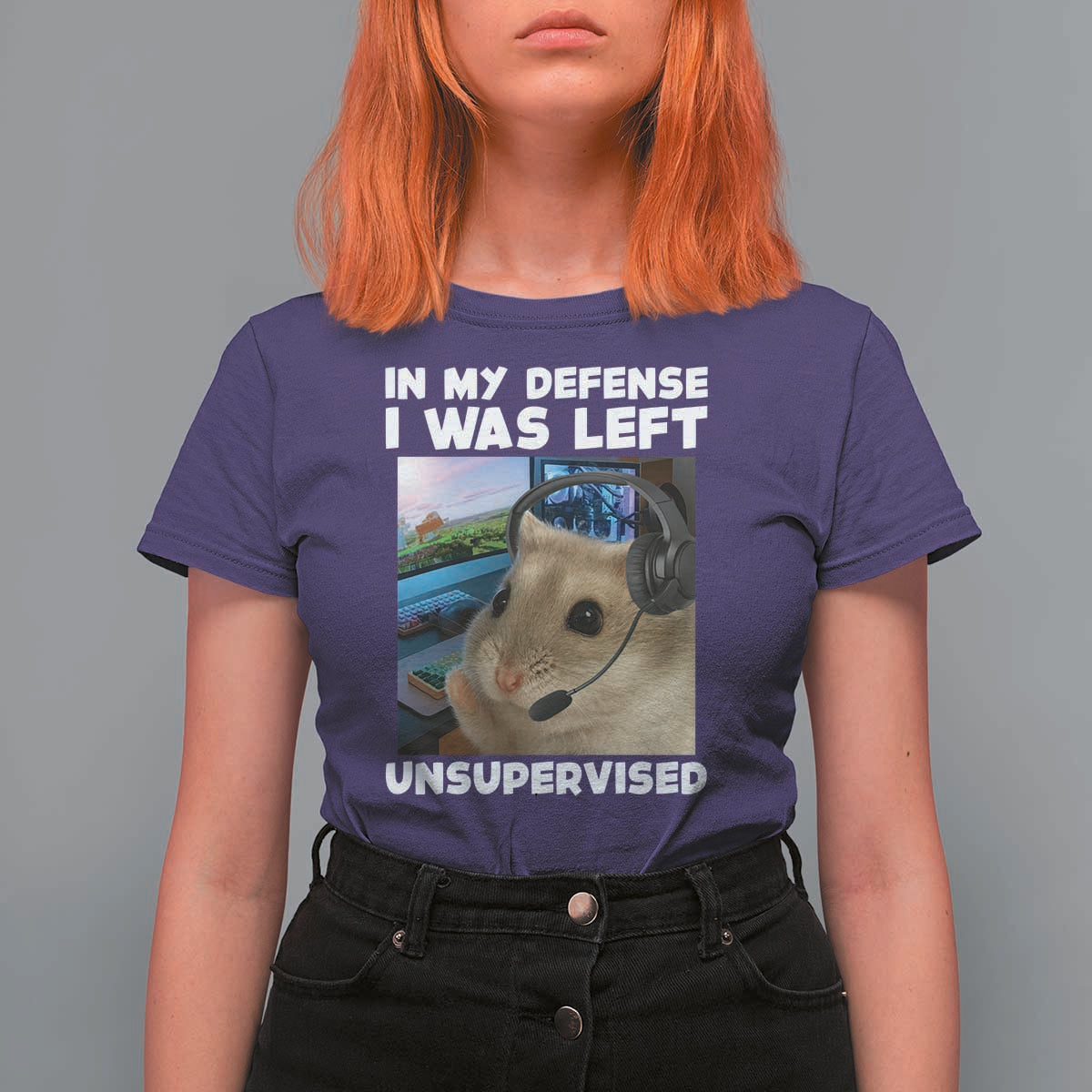 Funny Hamster Gamer T Shirt For Women In My Defense I Was Left Unsupervised - Wonder Print Shop