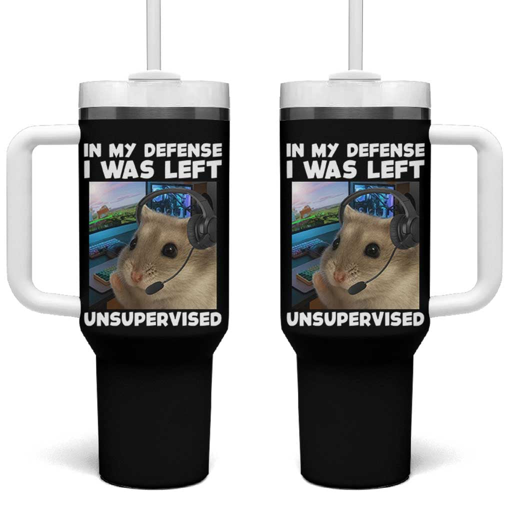 Funny Hamster Gamer Tumbler With Handle In My Defense I Was Left Unsupervised