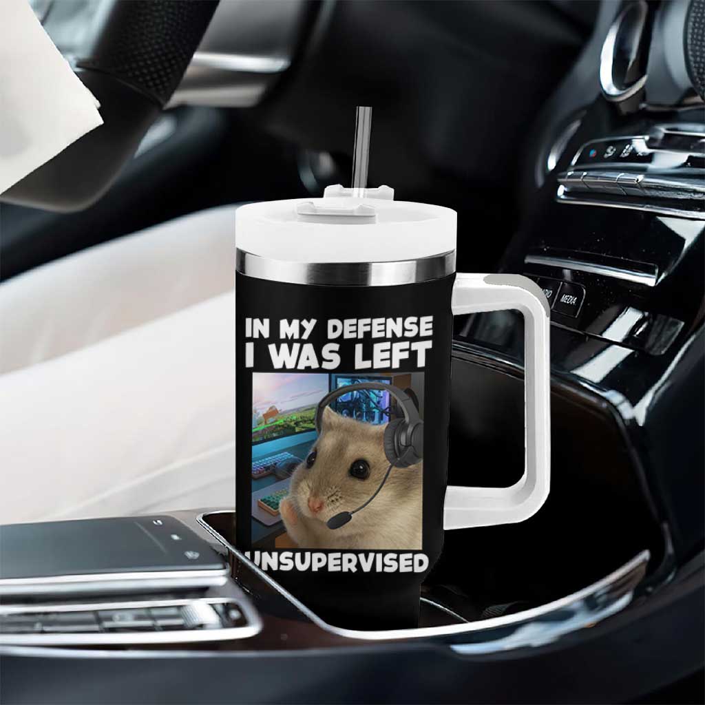 Funny Hamster Gamer Tumbler With Handle In My Defense I Was Left Unsupervised