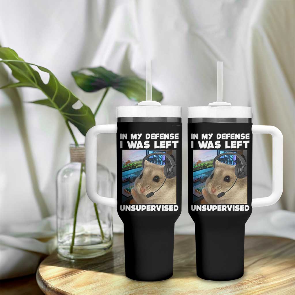 Funny Hamster Gamer Tumbler With Handle In My Defense I Was Left Unsupervised