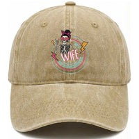 My Wife Is Psychotic Washed Cotton Baseball Cap Funny Messy Bun Skeleton Sarcastic