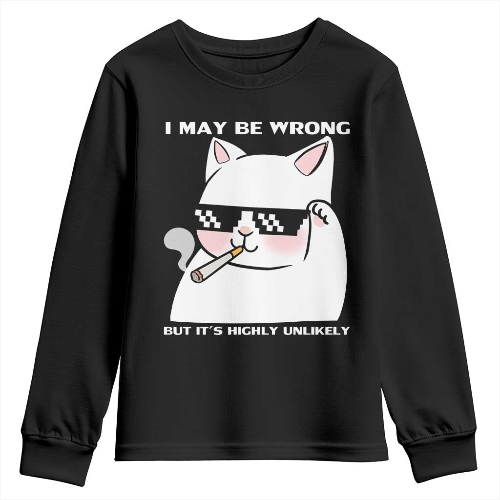 Funny Cat Humor Youth Sweatshirt I May Be Wrong But It Is Highly Unlikely - Wonder Print Shop