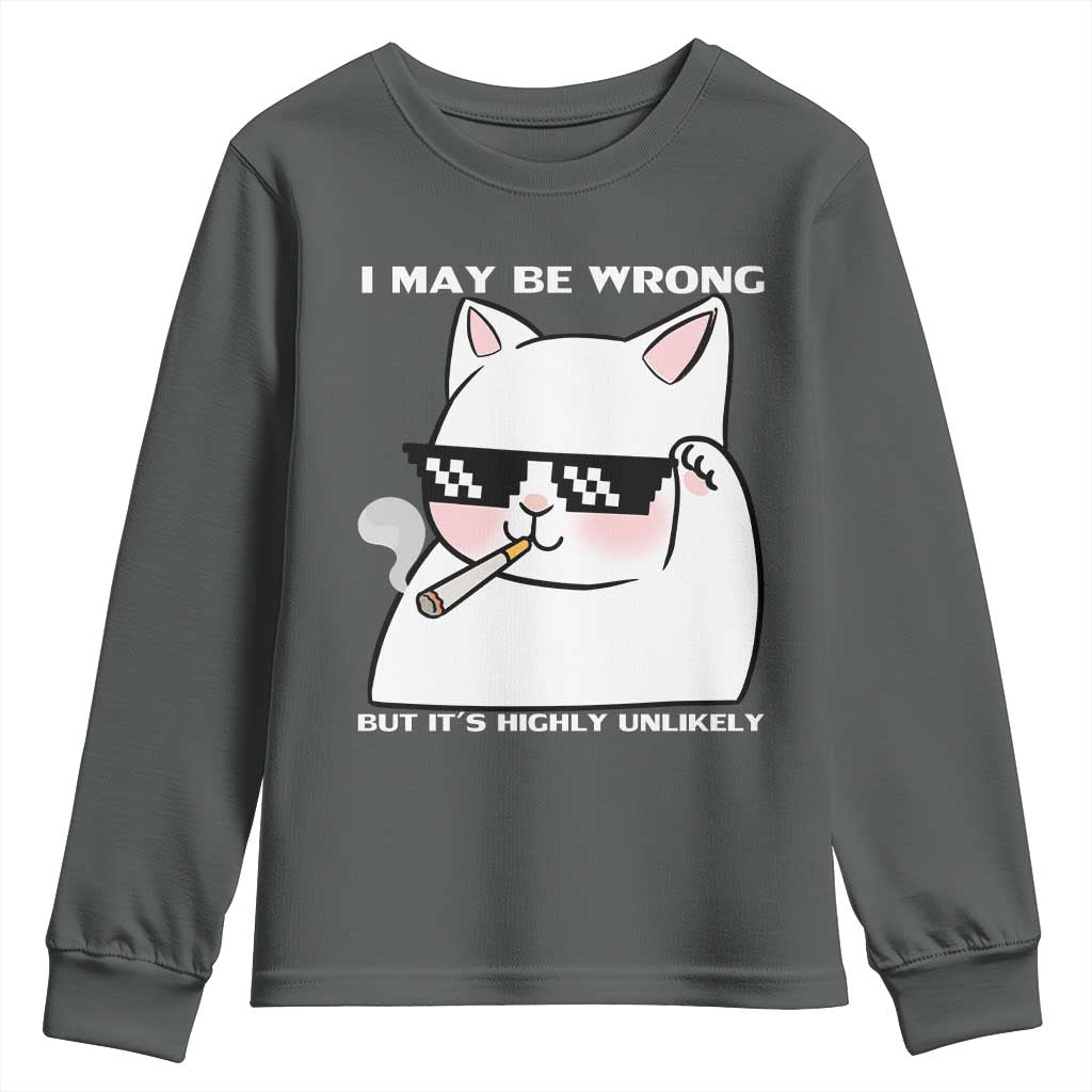 Funny Cat Humor Youth Sweatshirt I May Be Wrong But It Is Highly Unlikely - Wonder Print Shop