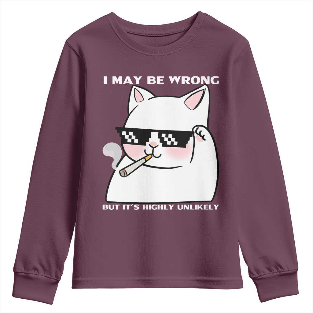 Funny Cat Humor Youth Sweatshirt I May Be Wrong But It Is Highly Unlikely - Wonder Print Shop