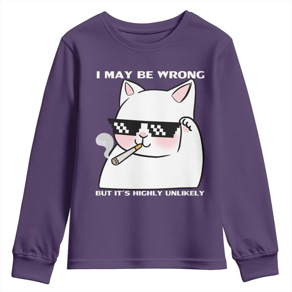 Funny Cat Humor Youth Sweatshirt I May Be Wrong But It Is Highly Unlikely - Wonder Print Shop