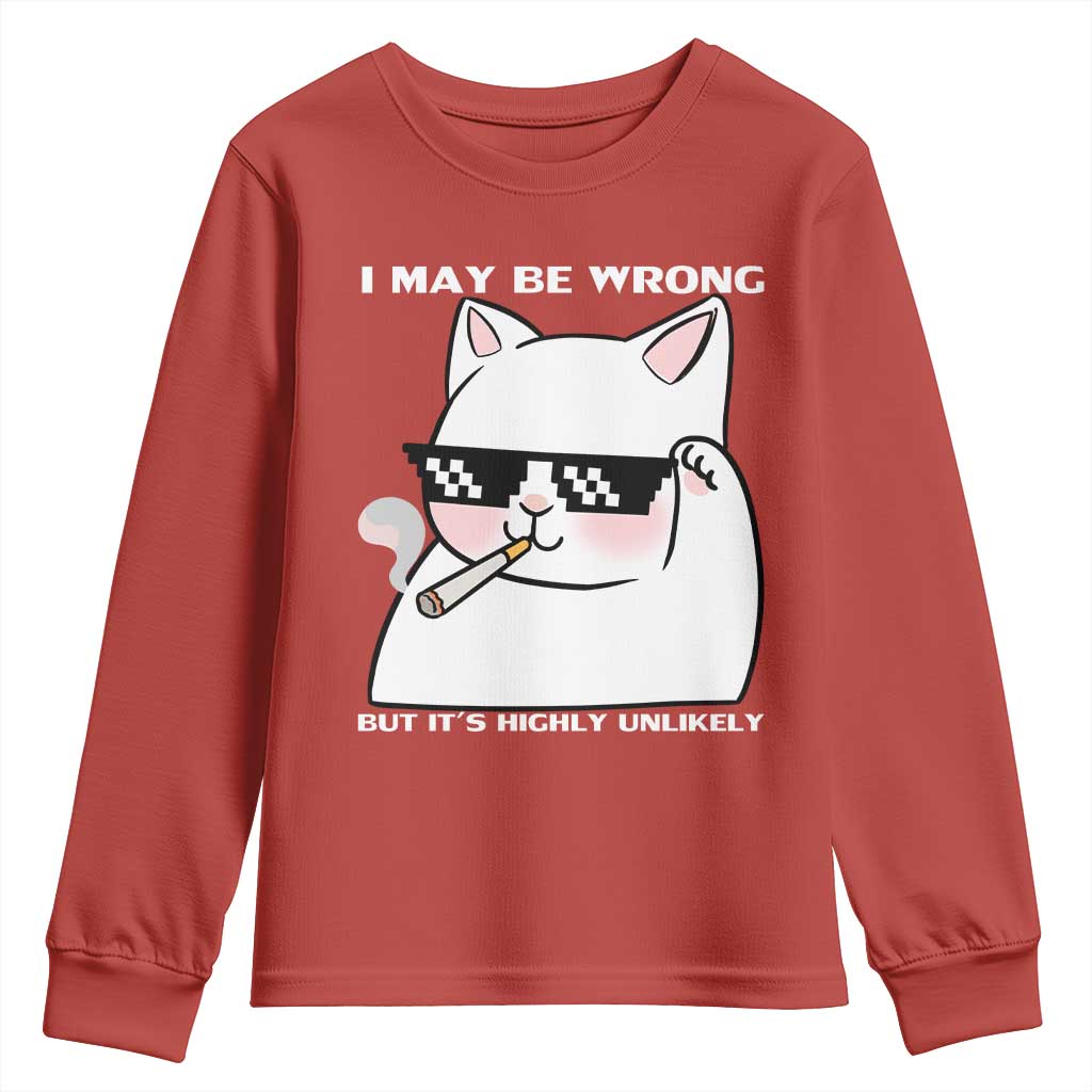 Funny Cat Humor Youth Sweatshirt I May Be Wrong But It Is Highly Unlikely - Wonder Print Shop