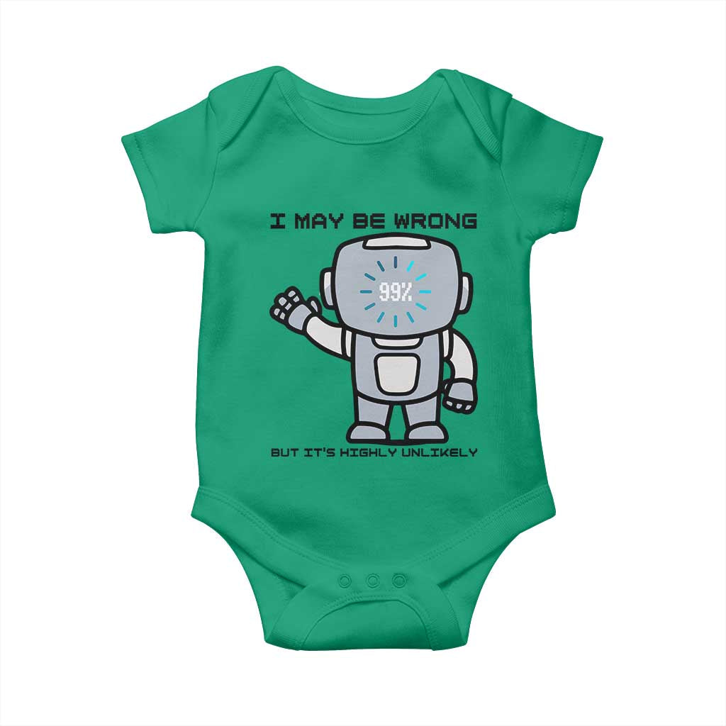 Funny Robot Humor Baby Onesie I May Be Wrong But It Is Highly Unlikely - Wonder Print Shop