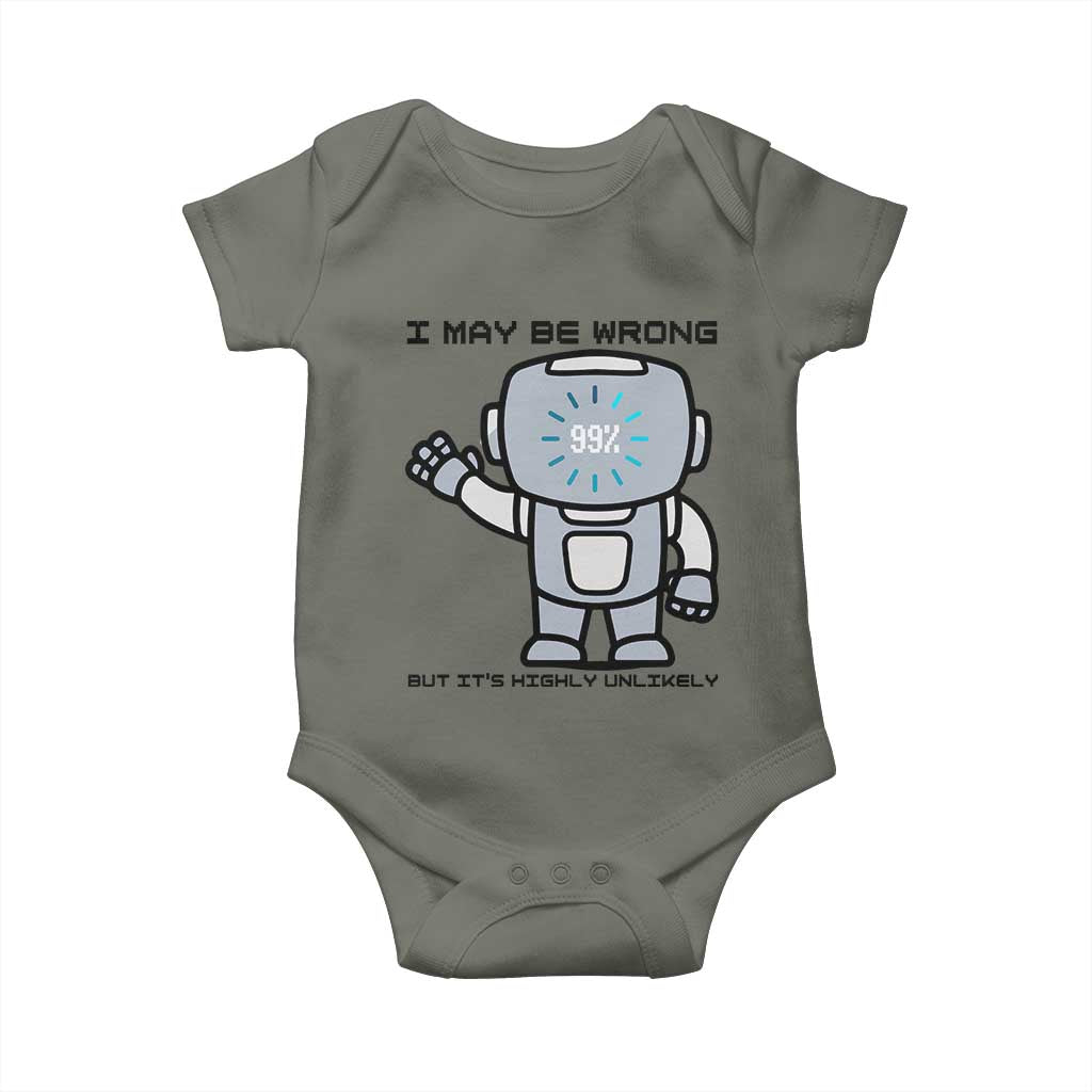 Funny Robot Humor Baby Onesie I May Be Wrong But It Is Highly Unlikely - Wonder Print Shop