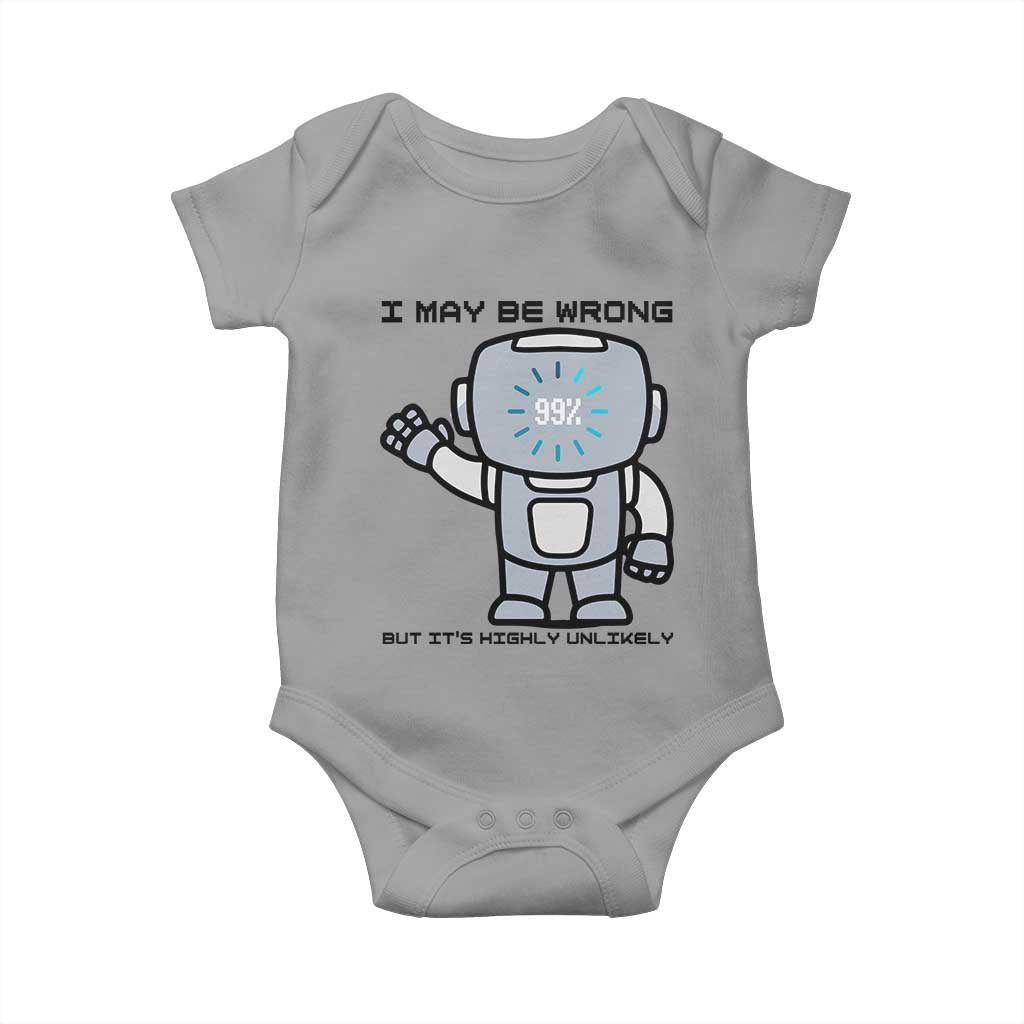 Funny Robot Humor Baby Onesie I May Be Wrong But It Is Highly Unlikely - Wonder Print Shop
