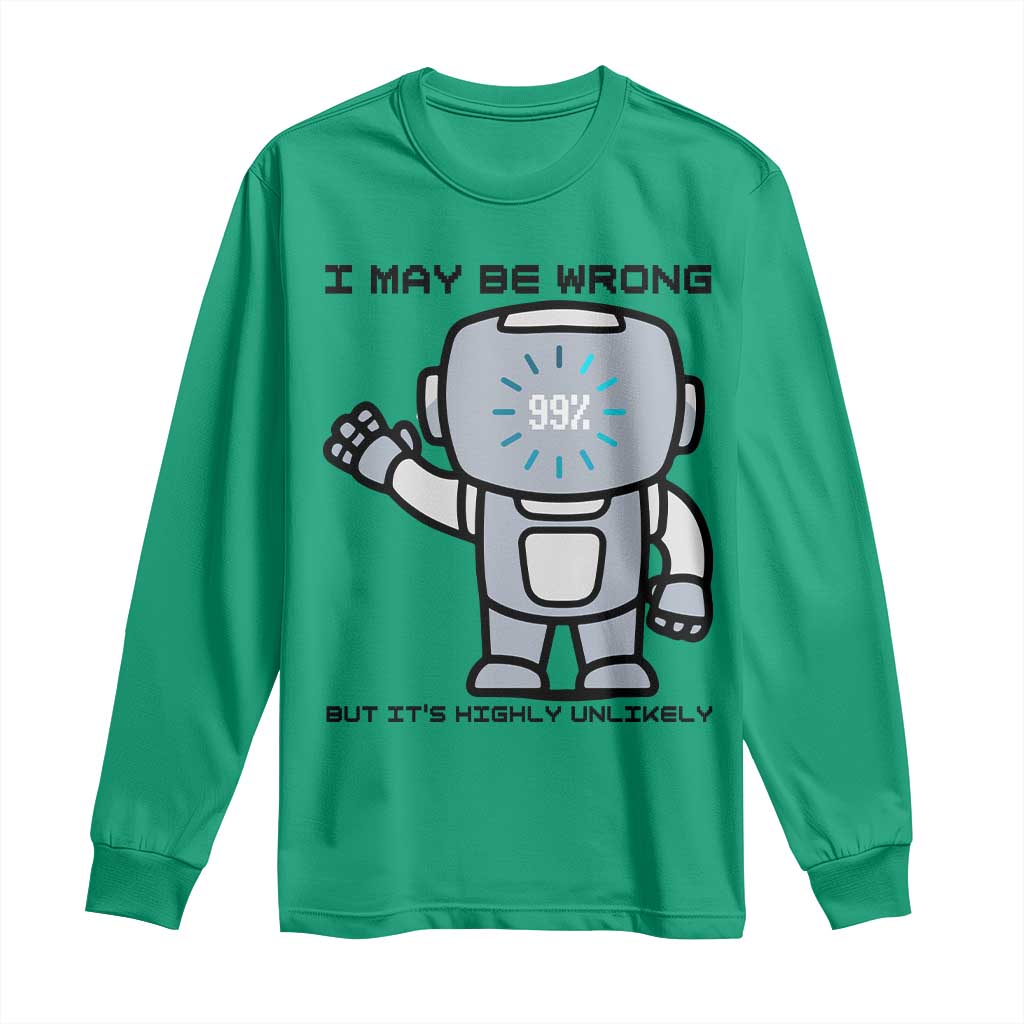 Funny Robot Humor Long Sleeve Shirt I May Be Wrong But It Is Highly Unlikely - Wonder Print Shop