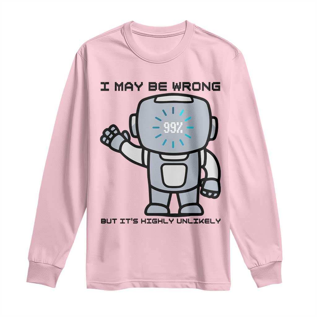 Funny Robot Humor Long Sleeve Shirt I May Be Wrong But It Is Highly Unlikely - Wonder Print Shop