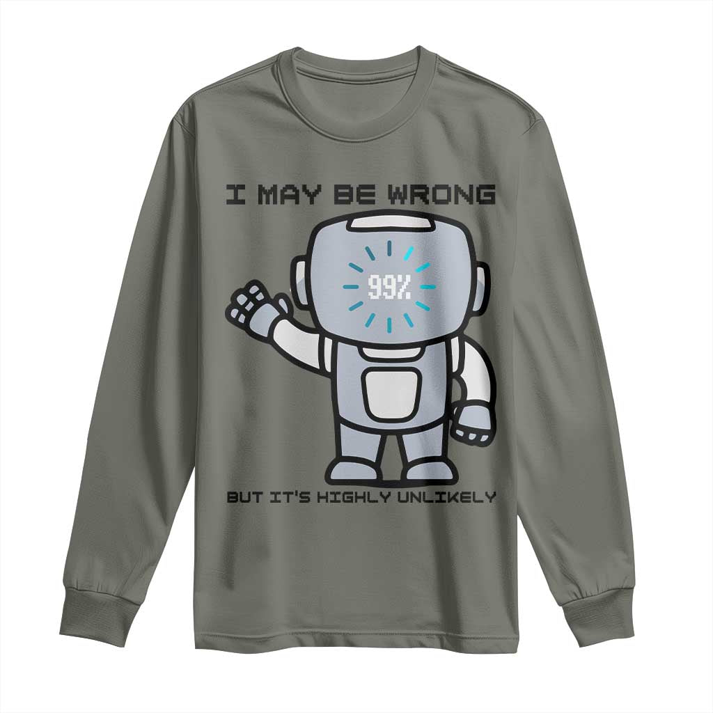 Funny Robot Humor Long Sleeve Shirt I May Be Wrong But It Is Highly Unlikely - Wonder Print Shop