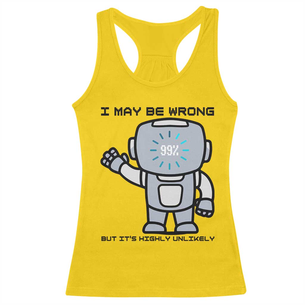 Funny Robot Humor Racerback Tank Top I May Be Wrong But It Is Highly Unlikely - Wonder Print Shop