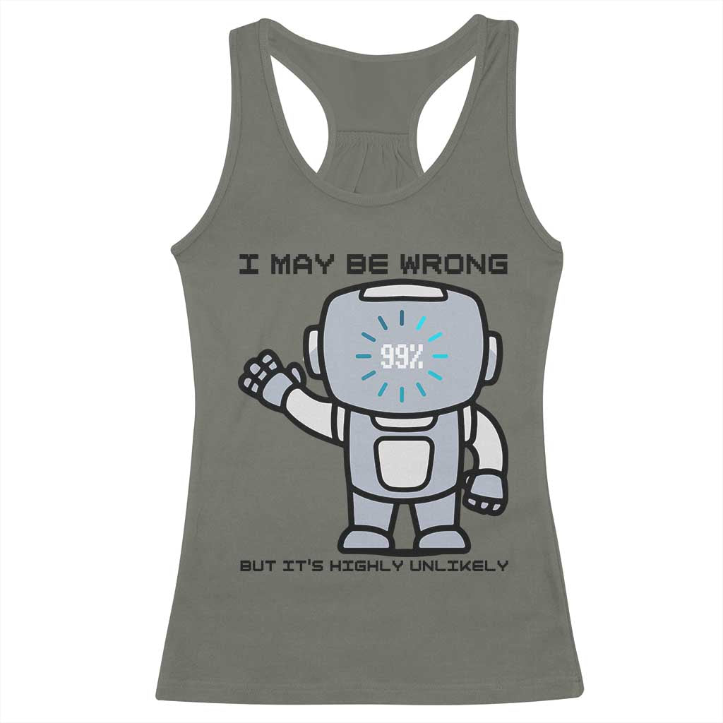 Funny Robot Humor Racerback Tank Top I May Be Wrong But It Is Highly Unlikely - Wonder Print Shop