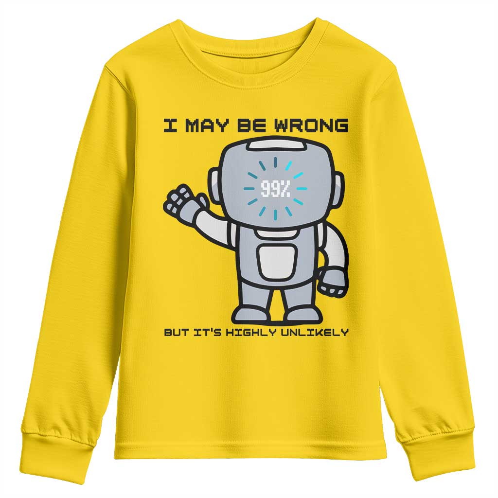 Funny Robot Humor Youth Sweatshirt I May Be Wrong But It Is Highly Unlikely - Wonder Print Shop