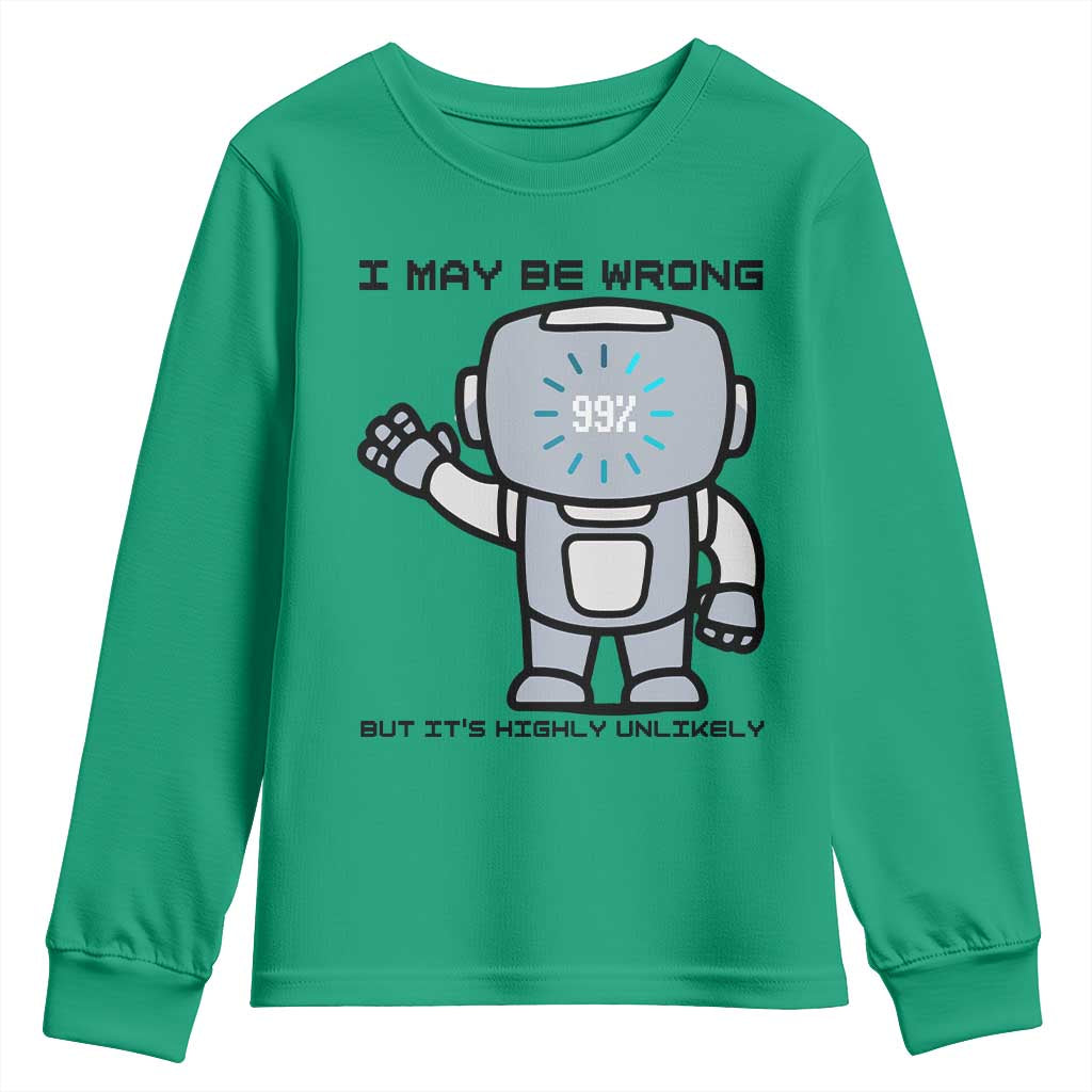 Funny Robot Humor Youth Sweatshirt I May Be Wrong But It Is Highly Unlikely - Wonder Print Shop
