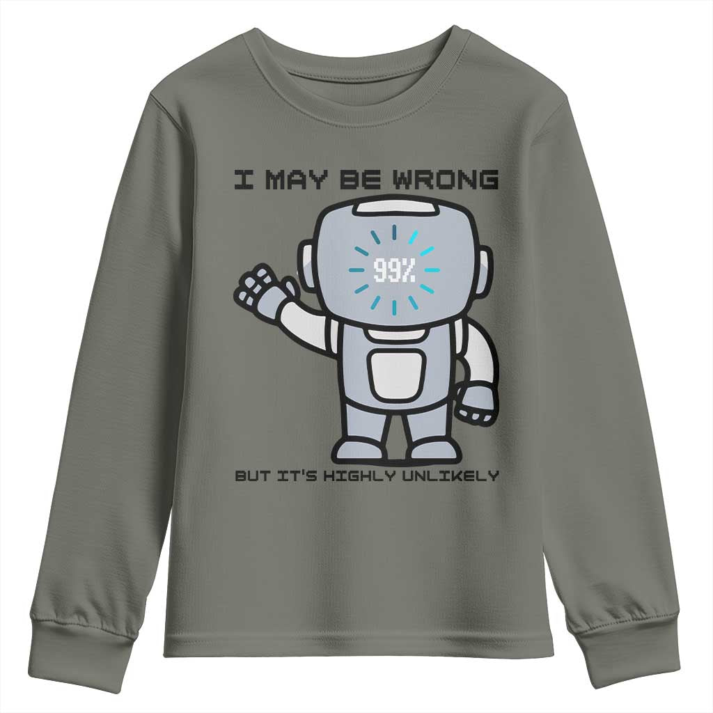 Funny Robot Humor Youth Sweatshirt I May Be Wrong But It Is Highly Unlikely - Wonder Print Shop