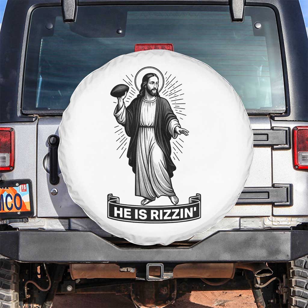 Christian Football Lover Spare Tire Cover He Is Rizzin Funny Gift - Wonder Print Shop
