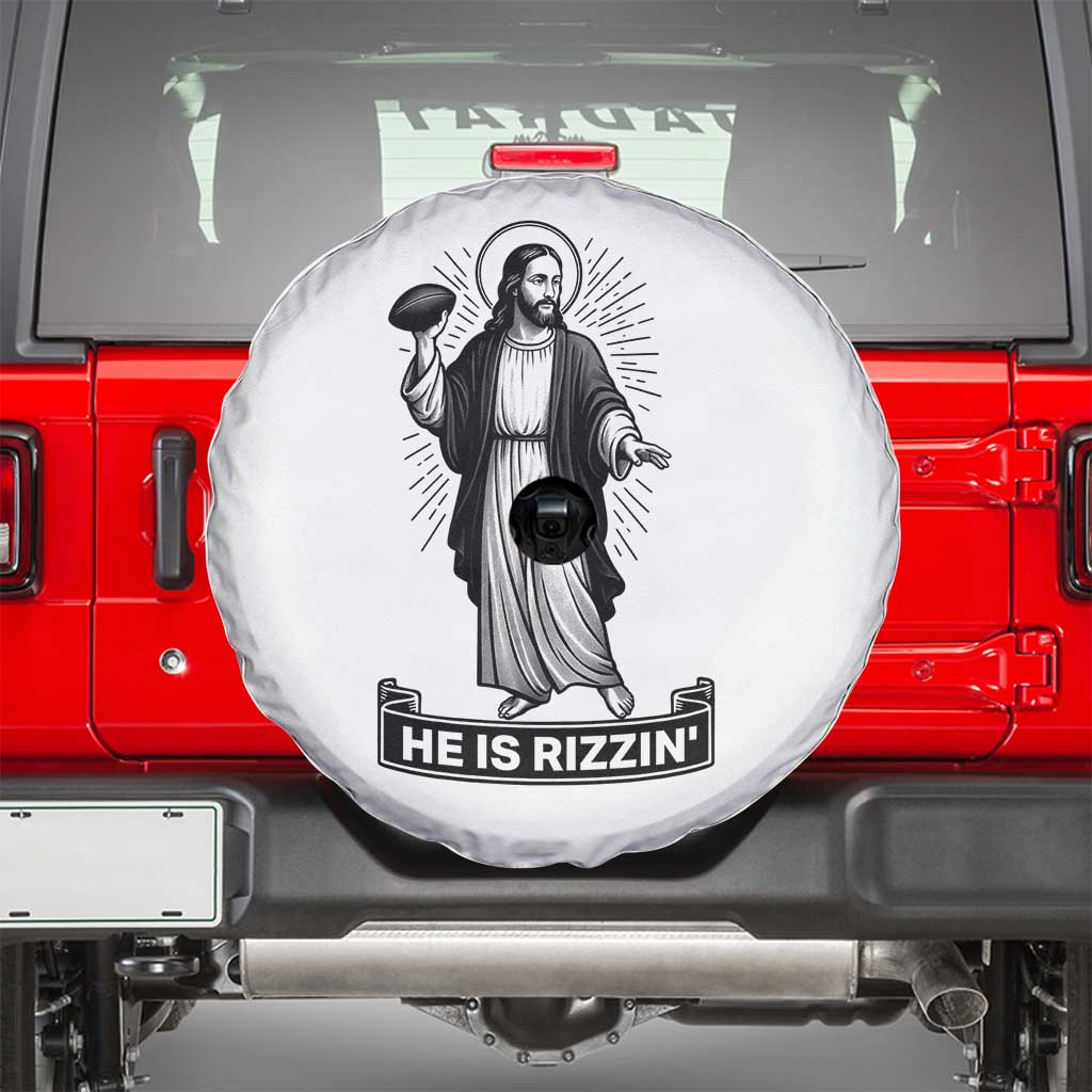 Christian Football Lover Spare Tire Cover He Is Rizzin Funny Gift - Wonder Print Shop