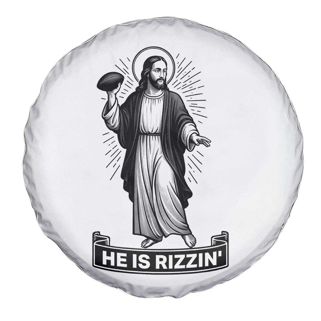 Christian Football Lover Spare Tire Cover He Is Rizzin Funny Gift - Wonder Print Shop