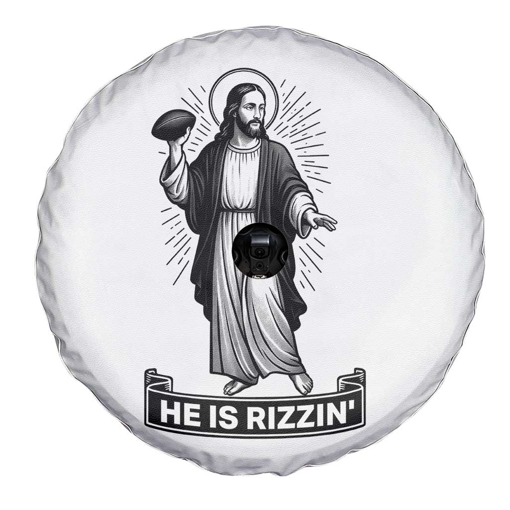 Christian Football Lover Spare Tire Cover He Is Rizzin Funny Gift - Wonder Print Shop