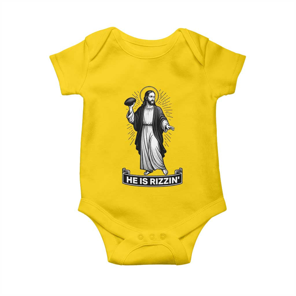 Christian Football Lover Baby Onesie He Is Rizzin Funny Gift - Wonder Print Shop