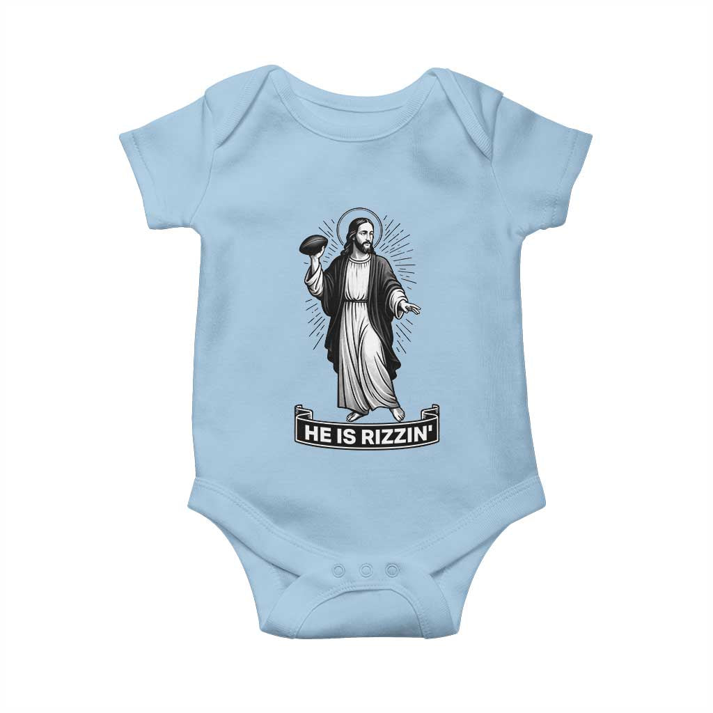 Christian Football Lover Baby Onesie He Is Rizzin Funny Gift - Wonder Print Shop