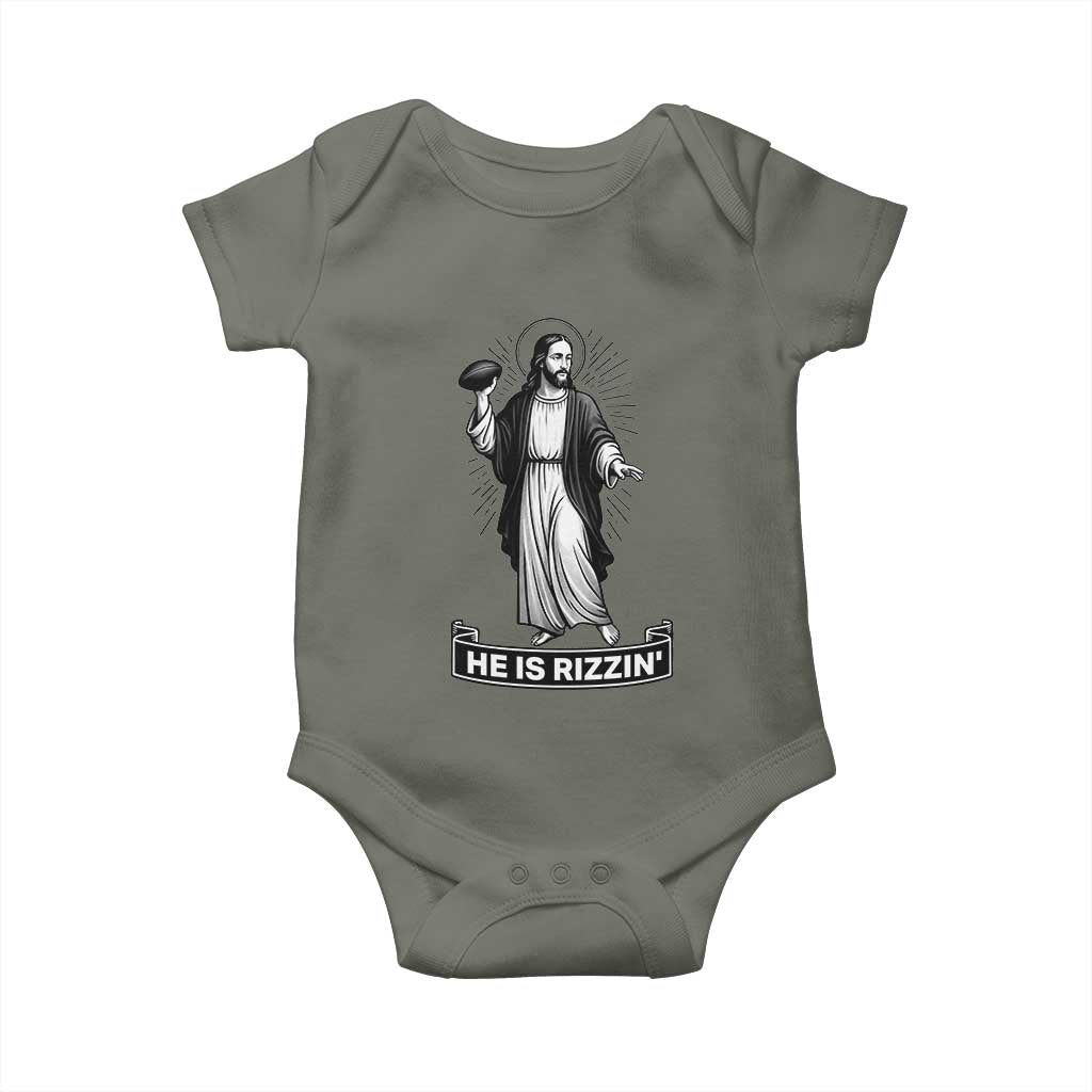 Christian Football Lover Baby Onesie He Is Rizzin Funny Gift - Wonder Print Shop