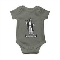 Christian Football Lover Baby Onesie He Is Rizzin Funny Gift - Wonder Print Shop